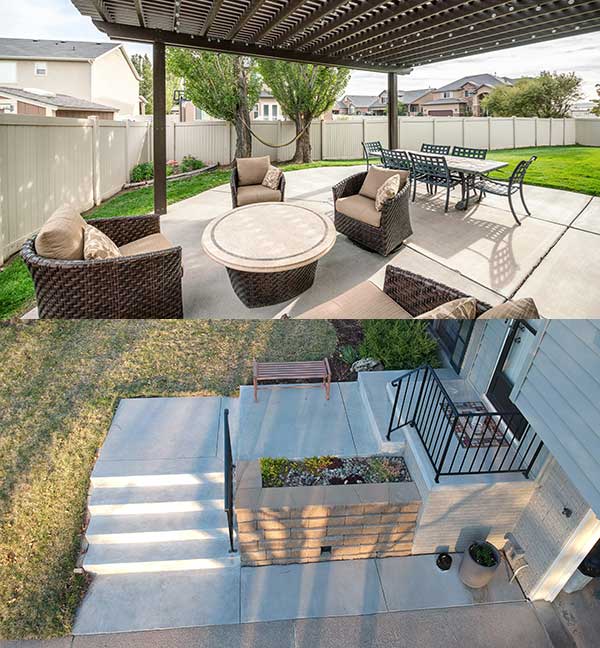 residential concrete patios, stairs, sidewalks and driveways.